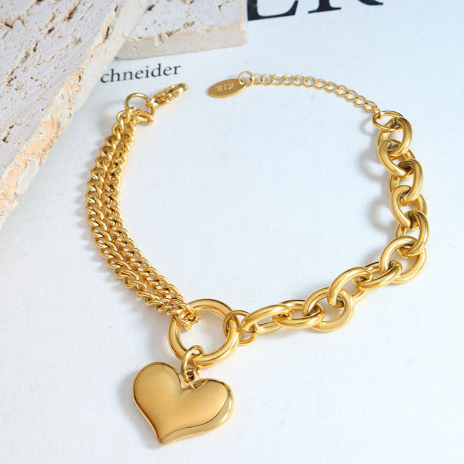 MIX CHAIN HEART BRACELET(全3色)