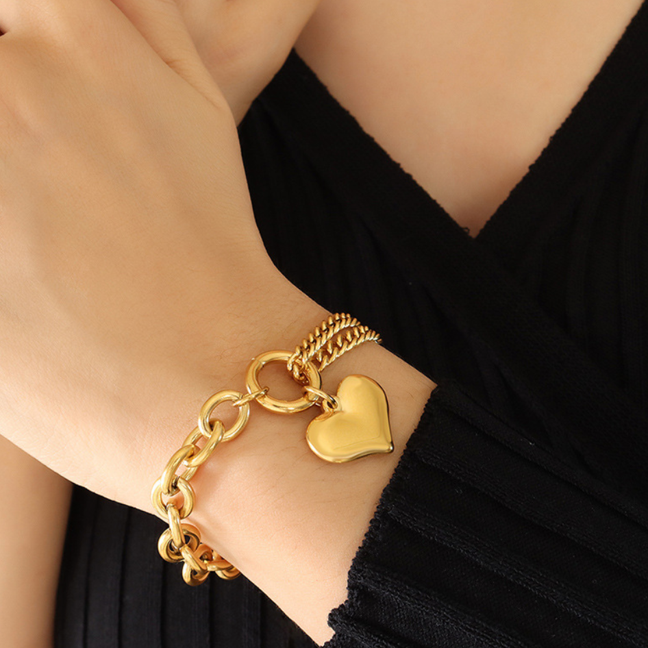 MIX CHAIN HEART BRACELET(全3色)