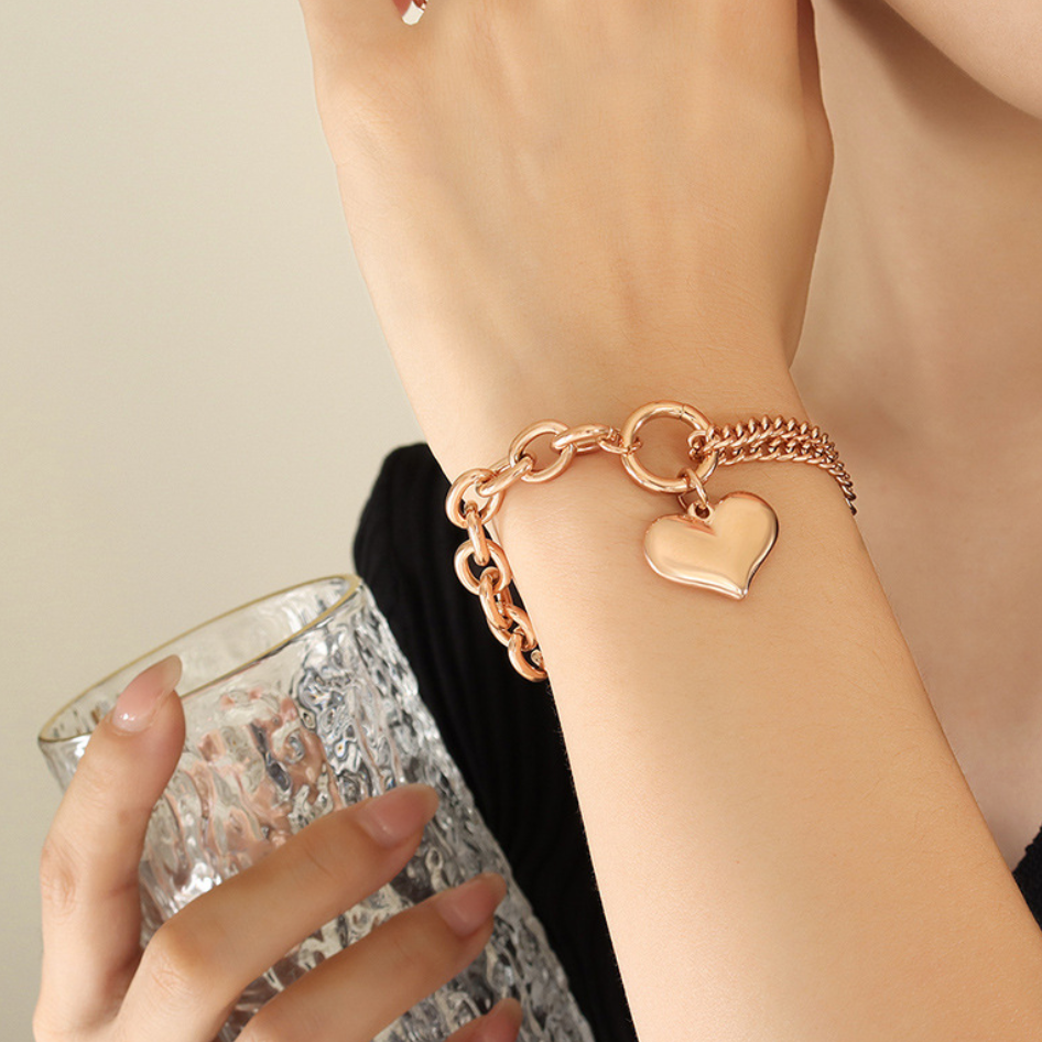 MIX CHAIN HEART BRACELET(全3色)