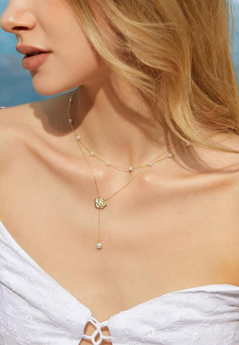 DOUBLE LAYER PEARL CAMELLIA NECKLACE