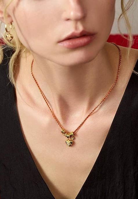 GOLD RED HEART PENDANT NECKLACE