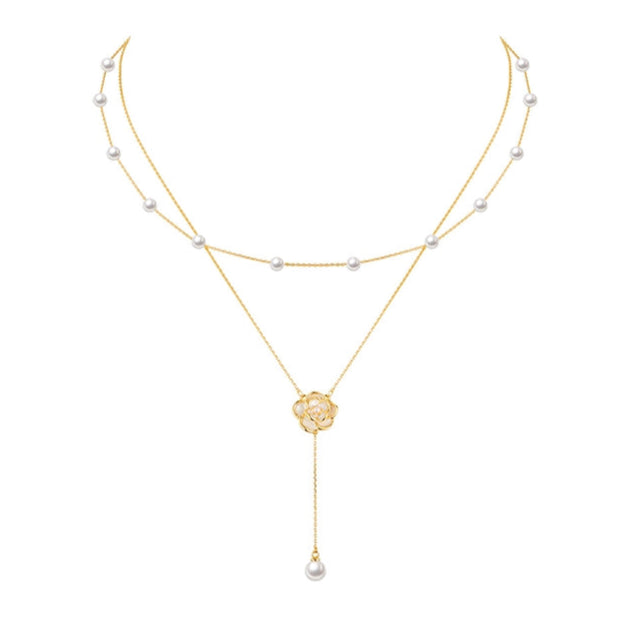 DOUBLE LAYER PEARL CAMELLIA NECKLACE