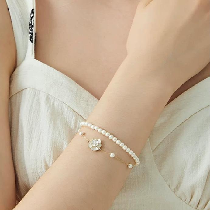 PEARL DOUBLE CHAIN BRACELET