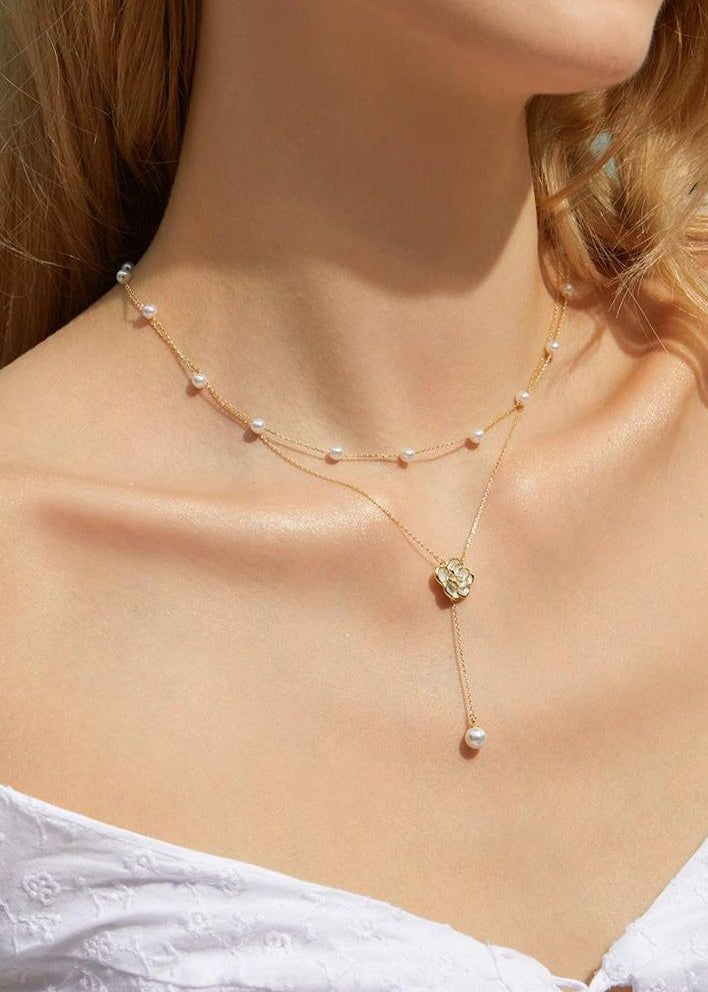 DOUBLE LAYER PEARL CAMELLIA NECKLACE