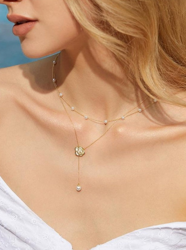 DOUBLE LAYER PEARL CAMELLIA NECKLACE