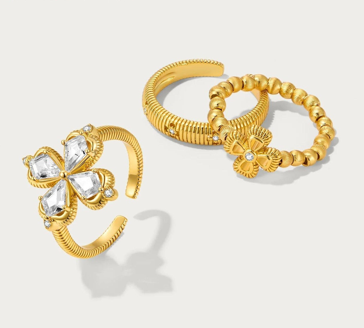 VINTAGE GOLD CLOVER RING SET