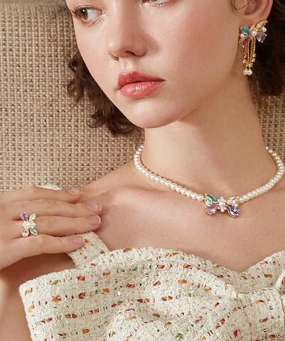 COLORFUL PEARL BOW RING