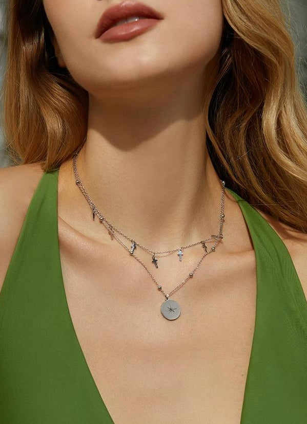 CHIC LAYERED CROSS NECKLACE