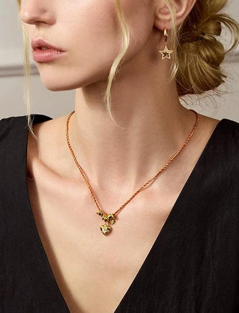 GOLD RED HEART PENDANT NECKLACE