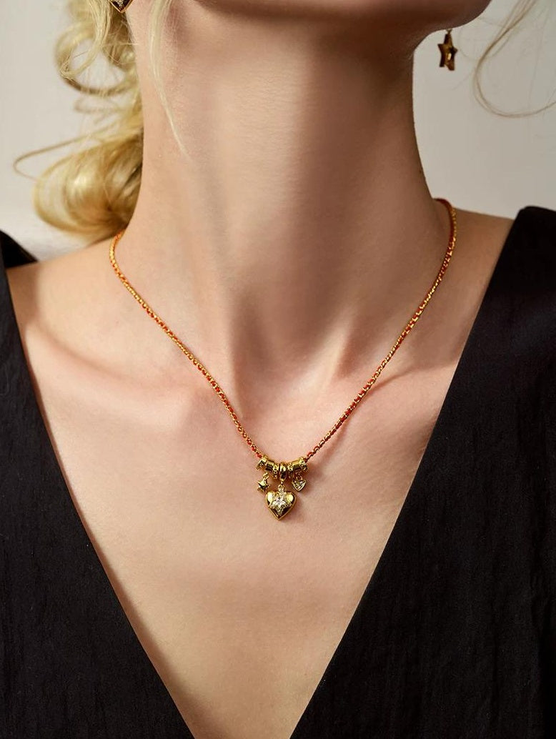 GOLD RED HEART PENDANT NECKLACE
