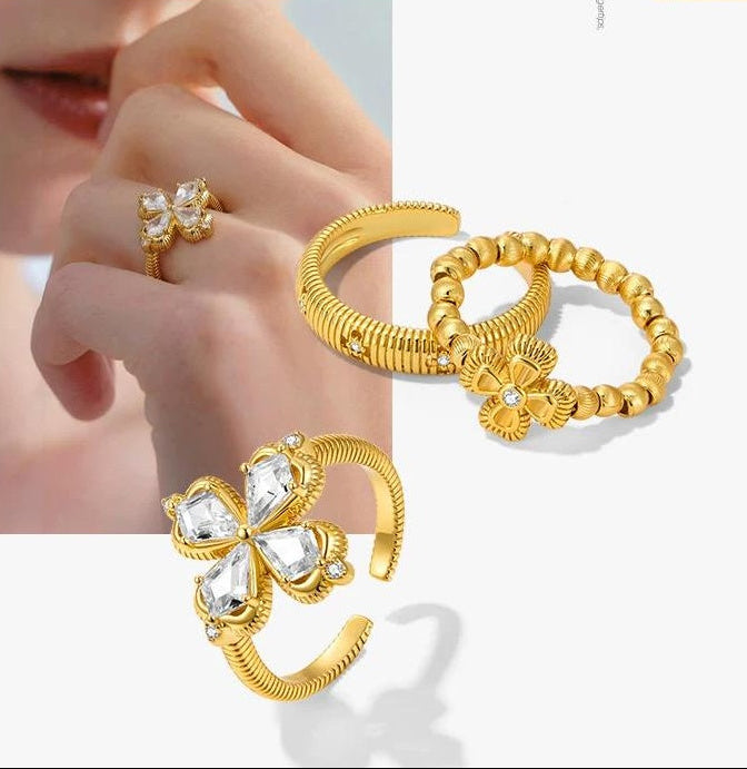VINTAGE GOLD CLOVER RING SET