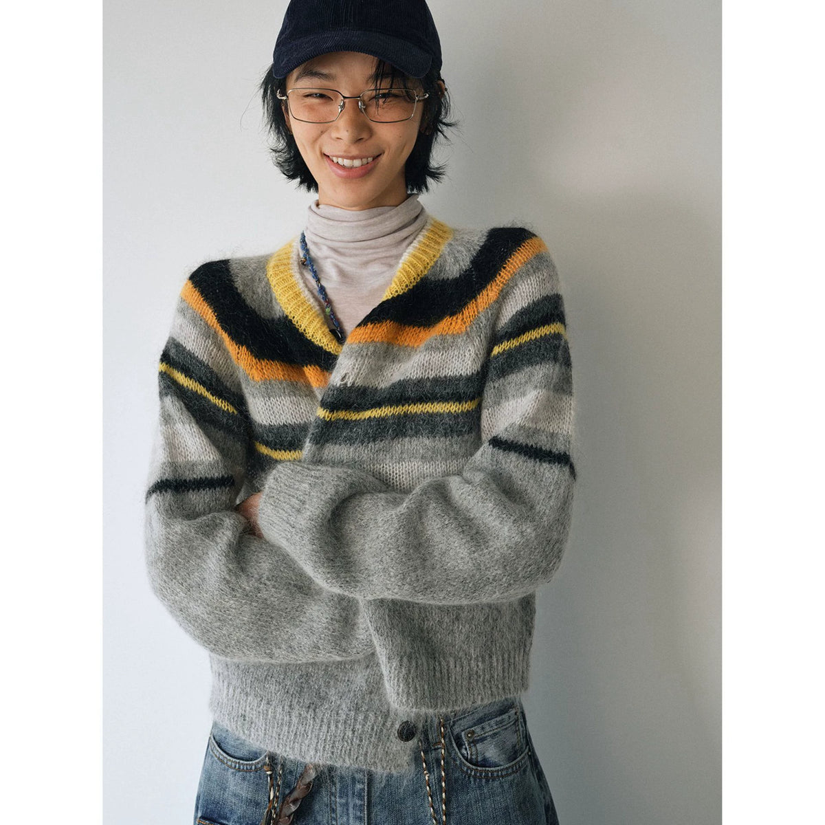 LUXURY MOHAIR STRIPED KNIT SWEATER
