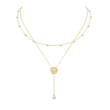 DOUBLE LAYER PEARL CAMELLIA NECKLACE