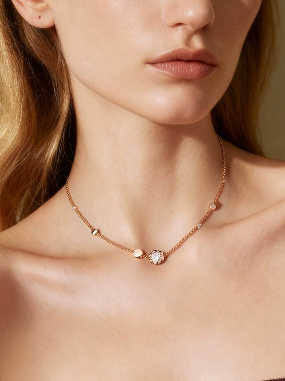 ROSE GOLD ZIRCONIA COLLARBONE NECKLACE