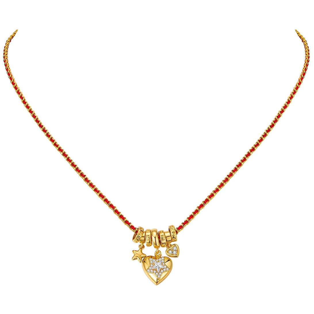 GOLD RED HEART PENDANT NECKLACE