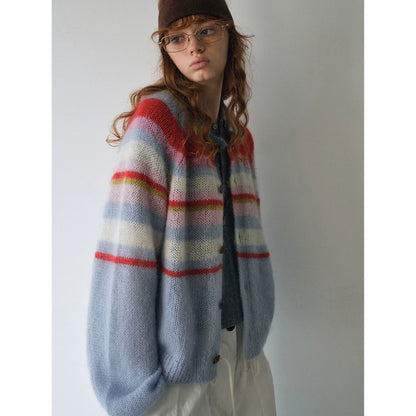 LUXURY MOHAIR STRIPED KNIT SWEATER