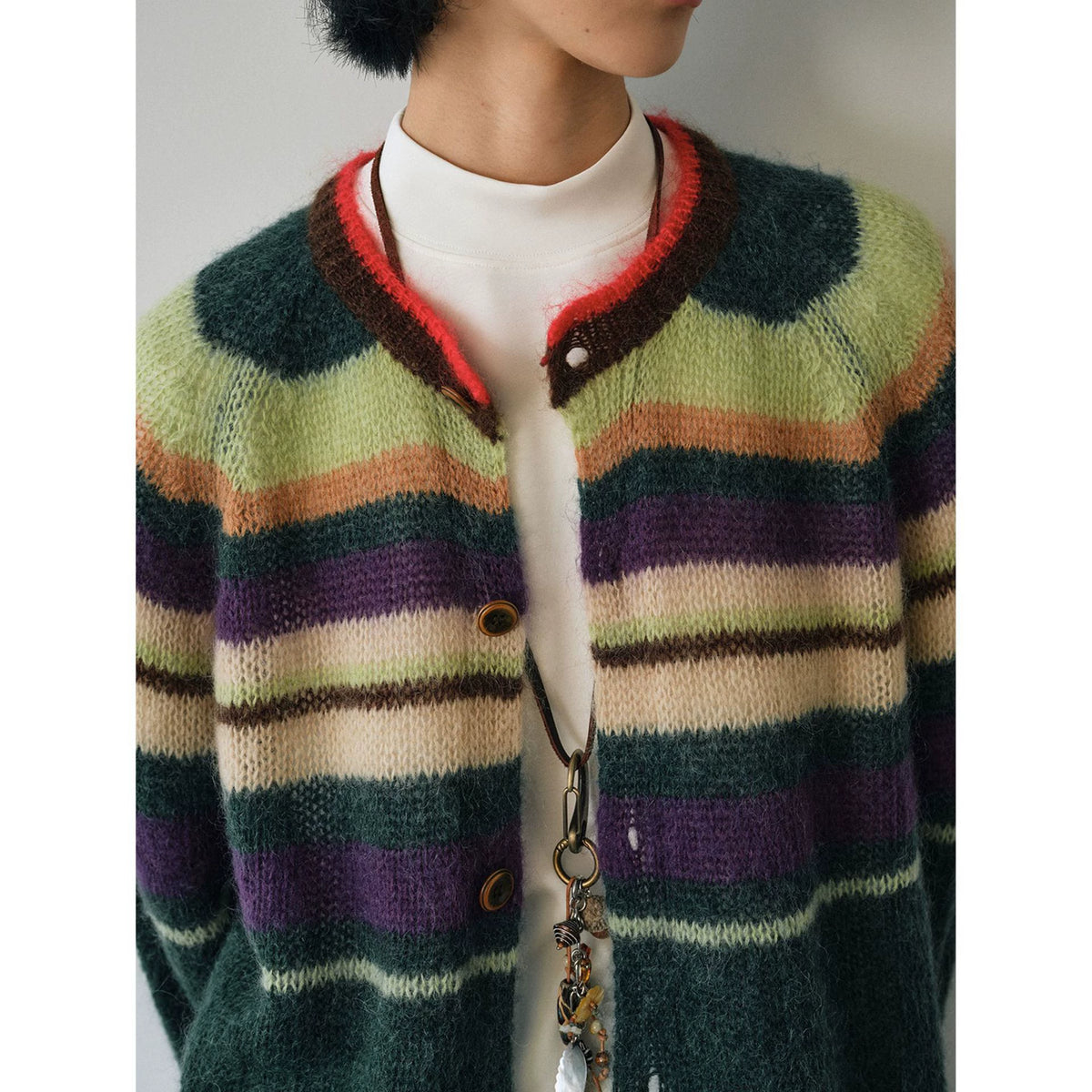 LUXURY MOHAIR STRIPED KNIT SWEATER