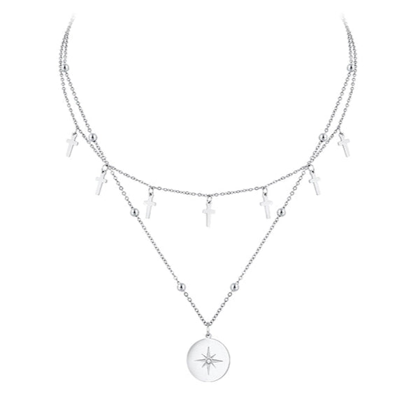 CHIC LAYERED CROSS NECKLACE