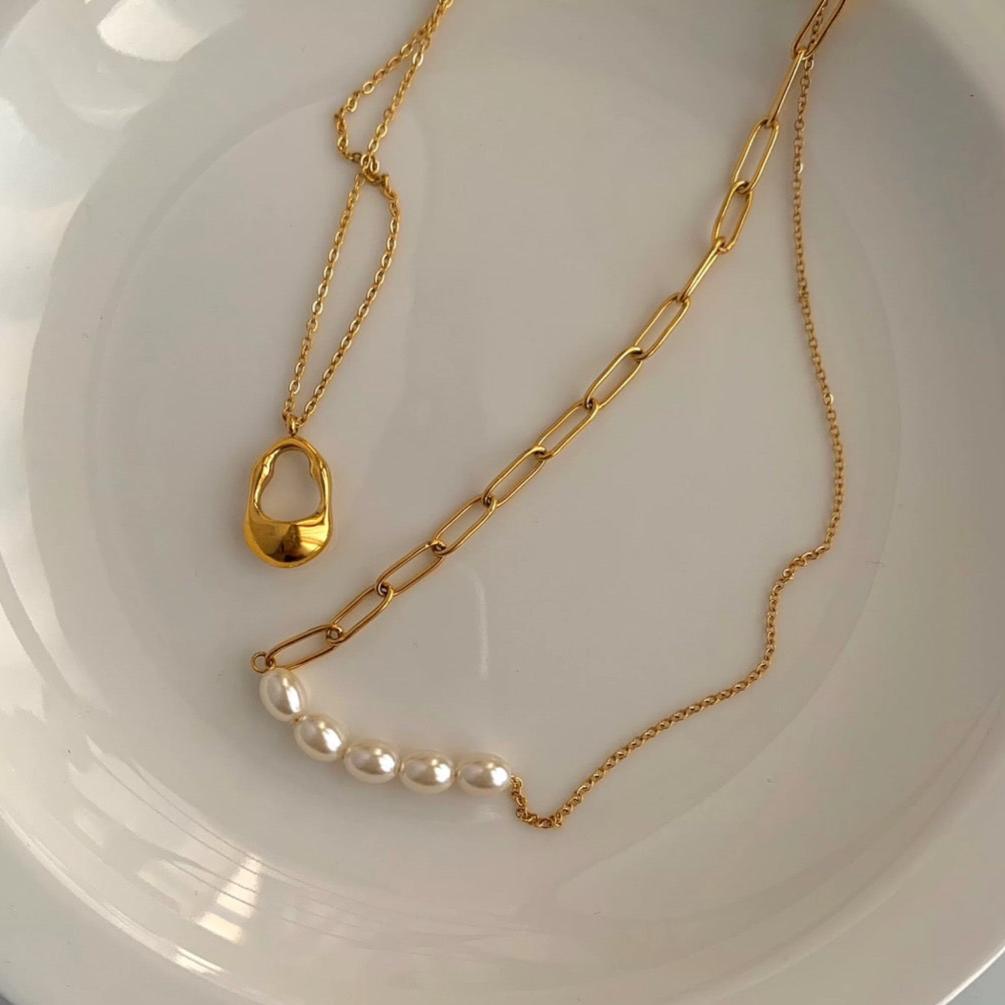 GOLD DOUBLE PEARL NECKLACE