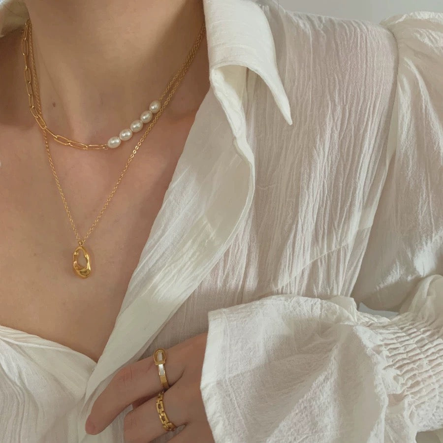 GOLD DOUBLE PEARL NECKLACE