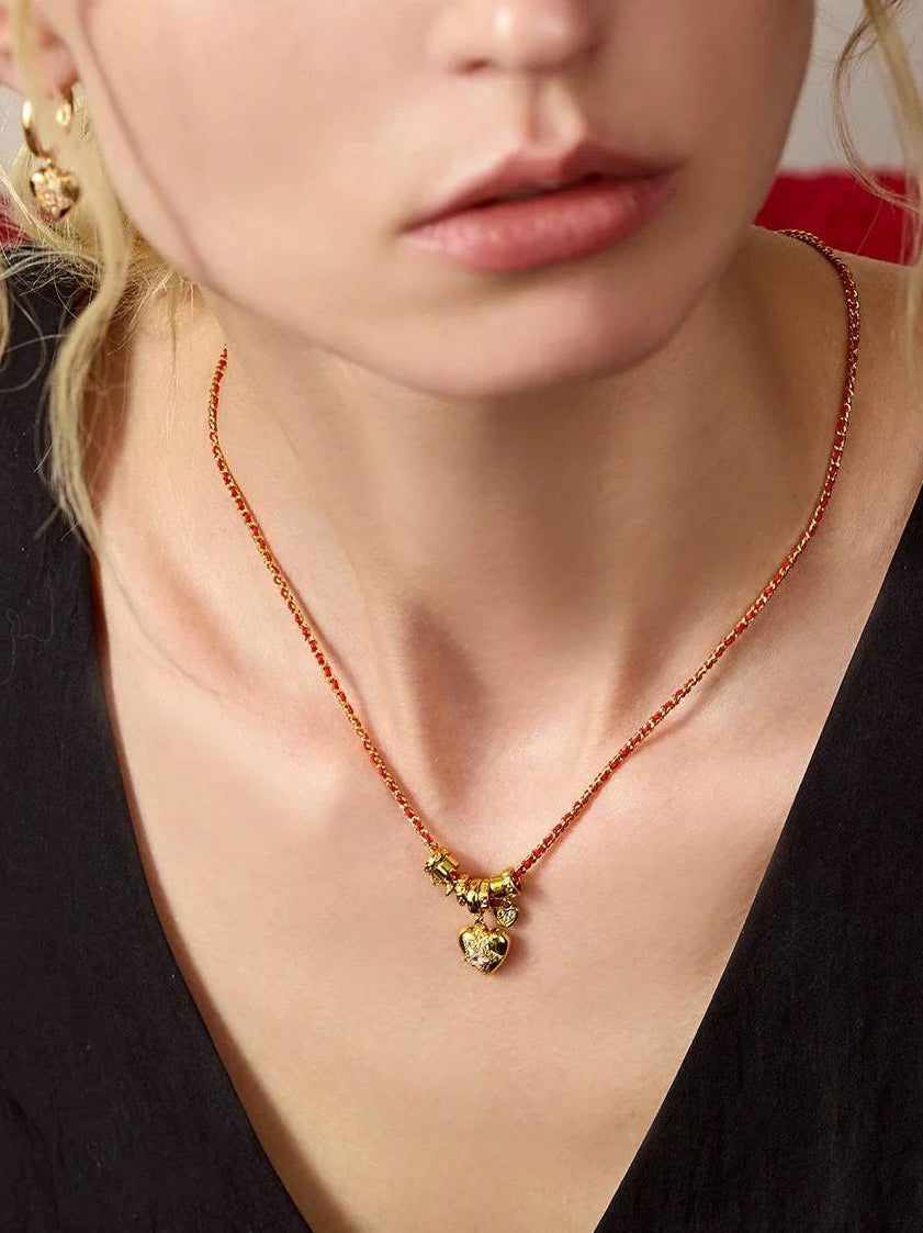 GOLD RED HEART PENDANT NECKLACE
