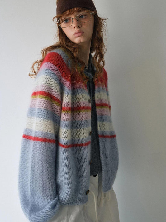 LUXURY MOHAIR STRIPED KNIT SWEATER