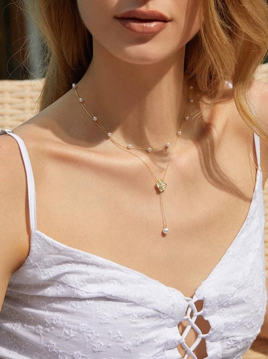 DOUBLE LAYER PEARL CAMELLIA NECKLACE
