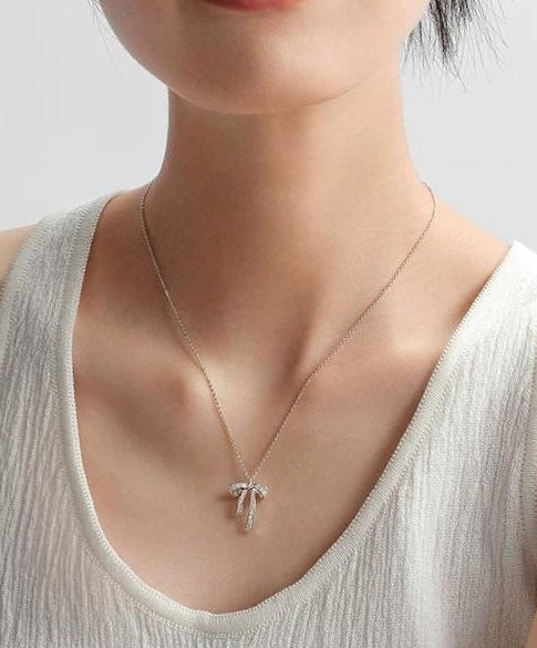 SILVER BOW COLLARBONE NECKLACE