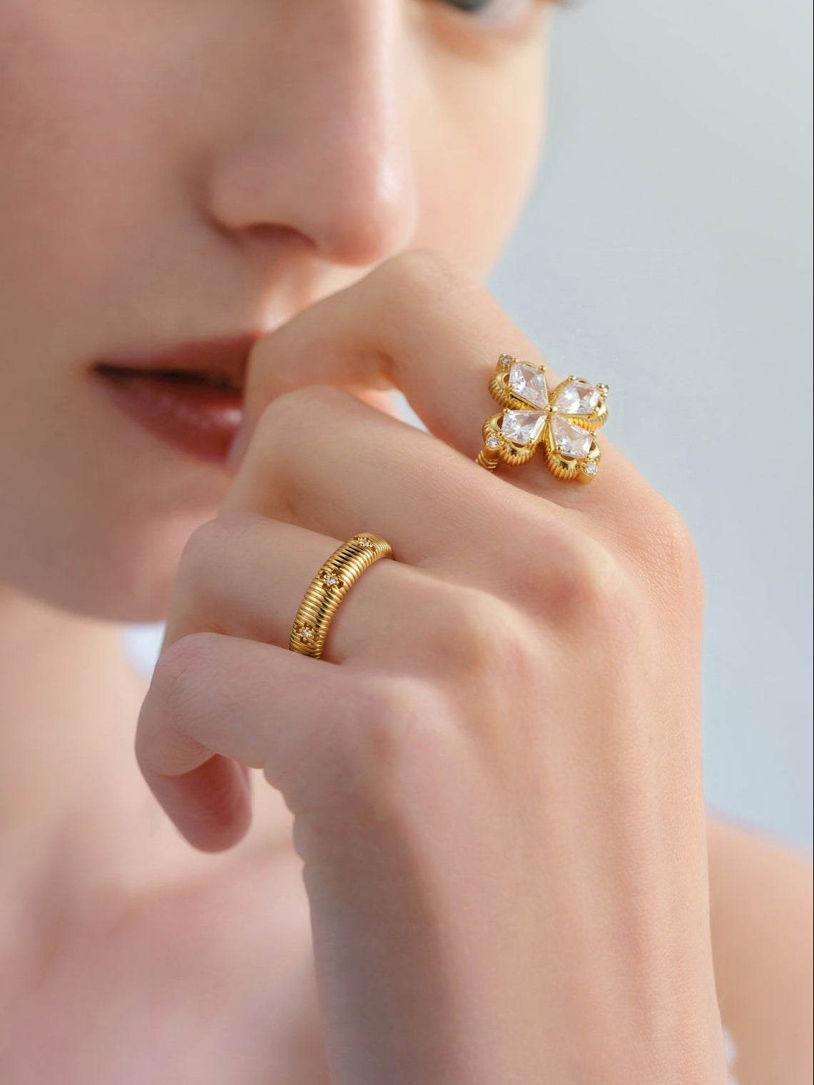 VINTAGE GOLD CLOVER RING SET