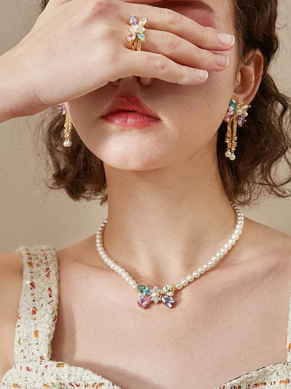 COLORFUL PEARL BOW RING