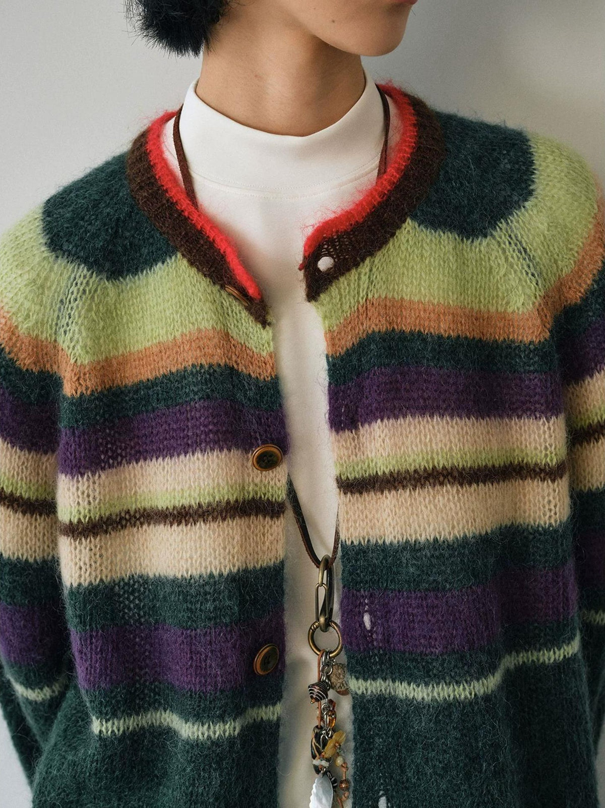 LUXURY MOHAIR STRIPED KNIT SWEATER