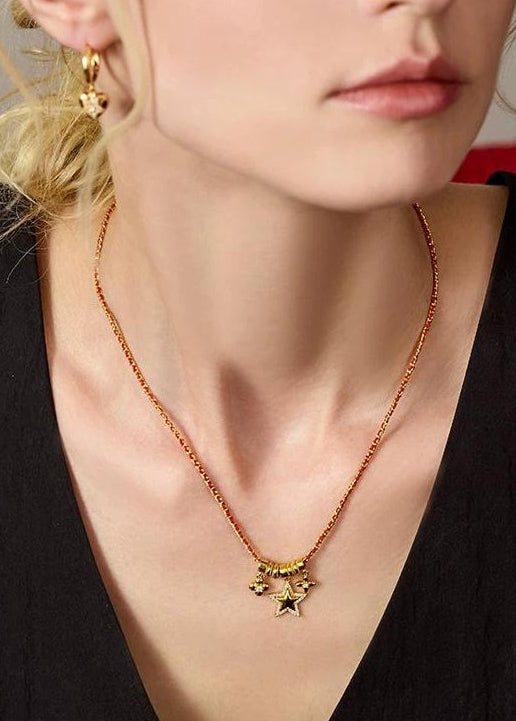 GOLD RED HEART PENDANT NECKLACE