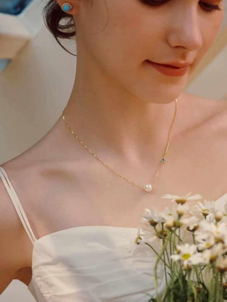 CELADON BEADED PEARL NECKLACE